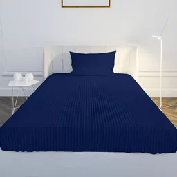 MAYFAIR HOMES LONDON Navy Blue Striped Cotton 210 TC Single Bedsheet with 1 Pillow Covers-picture-18