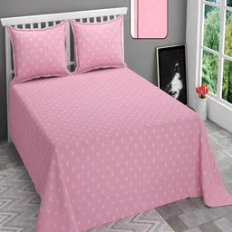 BELVOSTUM Pink & White Floral 210 TC Cotton Queen Bedsheet with 2 Pillow Covers-image-17