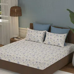 MYTRIDENT Purple & Beige Floral 144 TC King Bedsheet with 2 Pillow Covers-image-37