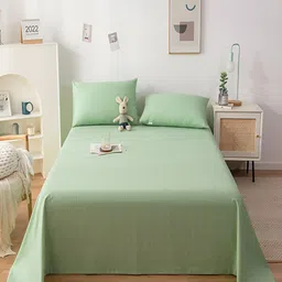 JC HOME Green Pure Cotton 210 TC Single Bedsheet With 2 Pillow Covers-image-56