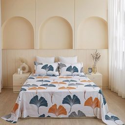 HOMEMONDE Mustard & Grey Floral 210 TC Queen Bedsheet with 2 Pillow Covers-picture-46
