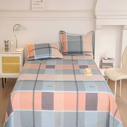 JC HOME Peach-Coloured & Grey Geometric 160 TC Queen Bedsheet with 2 Pillow Covers-picture-49