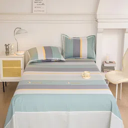 JC HOME Green & Grey Striped 160 TC King Bedsheet with 2 Pillow Covers-picture-48