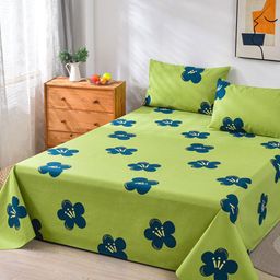 JC HOME Green & Navy Blue Floral 160 TC Single Bedsheet with 1 Pillow Cover-picture-47