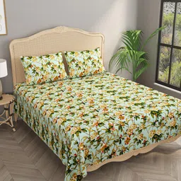 Gulaab Jaipur Blue & Green 1000 TC Egyptian Cotton Super King Bedsheet & 2 Pillow Covers-picture-33