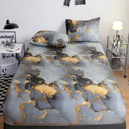 JC HOME Grey & Black Abstract 140 TC King Bedsheet with 2 Pillow Covers-picture-1