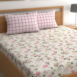 CHHAVI INDIA Pink & Green Floral Microfiber 210 TC King Bedsheet with 2 Pillow Covers-picture-11