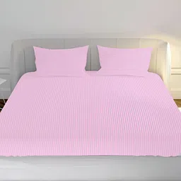MAYFAIR HOMES LONDON Peach-Coloured Striped Cotton 210 TC King Bedsheet Set-picture-32