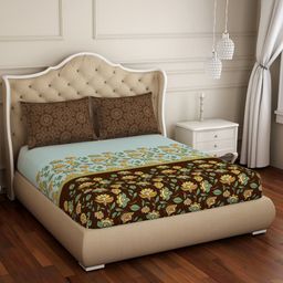 SPACES Atrium Plus Green & Brown Pure Cotton Soft Feel 210 TC King Bedsheet with 2 Pillow Covers-picture-18