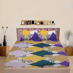 INDHOME LIFE Brown & Blue Ethnic Motifs 220 TC Queen Bedsheet With 2 Pillow Covers-picture-40