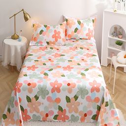 JC HOME White & Peach Printed Cotton 210 TC Queen Bedsheet With 2 Pillow Covers-picture-11