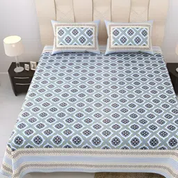 Comfowell Grey & White Ethnic Motifs 244 TC Cotton King Bedsheet with 2 Pillow Covers-picture-28