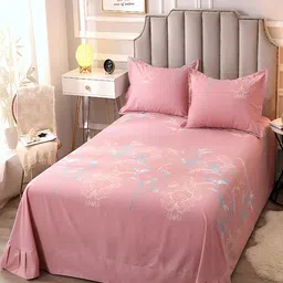 JC HOME Pink & Blue Floral 230 TC Cotton King Bedsheet with 2 Pillow Covers-picture-27