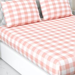 haus & kinder White Geometric 186 TC Cotton Fitted King Bedsheet with 2 Pillow Covers-picture-32
