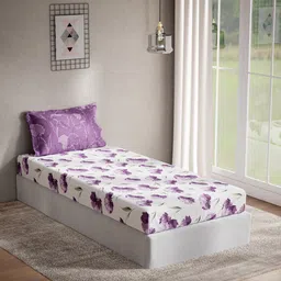 DDecor White & Purple Floral 144 TC Single Bedsheet with 1 Pillow Cover-picture-31