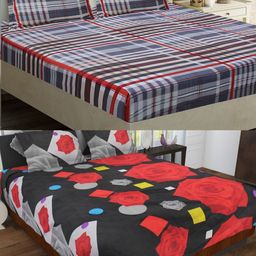 Aura Red & Grey Floral 160 TC 2 Queen Bedsheet with 4 Pillow Covers-picture-26