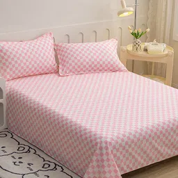 JC HOME Pink & White Geometric Printed 140 TC Single Bedsheet & Pillow Cover-picture-22