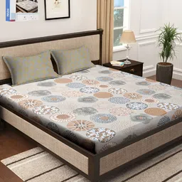 KLOTTHE Beige & White Geometric 300 TC King Bedsheet with 2 Pillow Covers-image-20