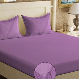 KLOTTHE Purple Fitted 300TC Double Bedsheet & Pillow Covers-picture-3