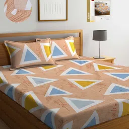 KLOTTHE Brown Geometric 300 TC King Size Fitted Bedsheet with 2 Pillow Covers-picture-16