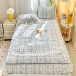 JC HOME Blue & White Floral 160 TC Fitted Queen Bedsheet with 2 Pillow Covers-picture-27