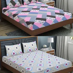 Aura Blue & Purple Floral 144 TC 2 Queen Bedsheet with 4 Pillow Covers-picture-27