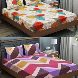 Aura Purple & White Geometric 144 TC 2 Queen Bedsheet with 4 Pillow Covers-image-56