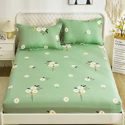 JC HOME Green & White Floral Printed 120 TC King Bedsheet with 2 Pillow Cover-picture-11