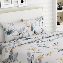 haus & kinder White & Grey Floral 186 TC Pure Cotton King Bedsheet & 2 Pillow Covers-picture-17