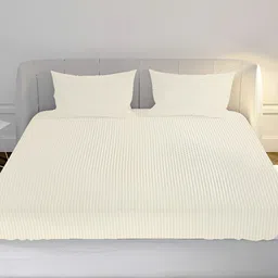 MAYFAIR HOMES LONDON Cream-Coloured Striped Cotton 210 TC Queen Bedsheet Set-picture-37