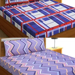 Aura Purple & Blue Geometric 144 TC 2 Queen Bedsheet with 4 Pillow Covers-image-55