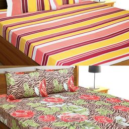 Aura Pink & White Floral 144 TC 2 Queen Bedsheet with 4 Pillow Covers-picture-17