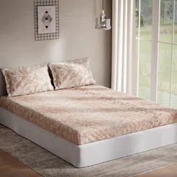DDecor Brown Floral 144 TC Cotton Queen Bedsheet with 2 Pillow Covers-image-1