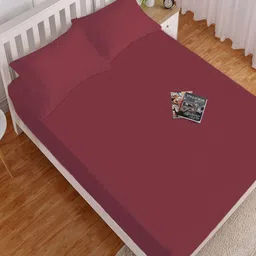 HOKIPO Maroon 130 TC Microfiber Fitted King Bedsheet with 2 Pillow Covers-picture-28