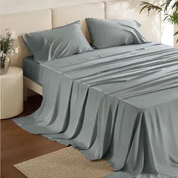 MUSH Silver Toned Bamboo  400 TC King Bedsheet with 2 Pillow Covers-image-28