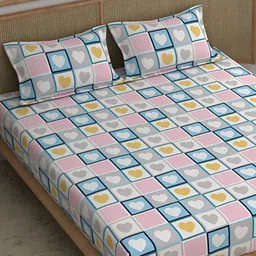CHHAVI INDIA Pink & Blue Geometric Microfiber 210 TC King Bedsheet with 2 Pillow Covers-picture-33