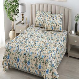 tundwal's Blue Floral Cotton 210 TC King Bedsheet with 2 Pillow Cover-picture-26
