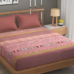 MAFATLAL Pink & White Floral Cotton 120 TC King Bedsheet With 2 Pillow Covers-image-1
