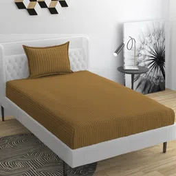 BELVOSTUM Beige Striped 220 TC Single Bedsheet & Pillow Cover-picture-14