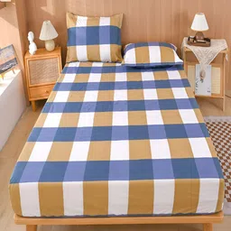 JC HOME White & Blue Geometric 150 TC King Bedsheet with 2 Pillow Covers-picture-36