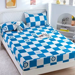 JC HOME Blue  White Printed 120 TC King Bedsheet with 2 Pillow Covers-picture-18