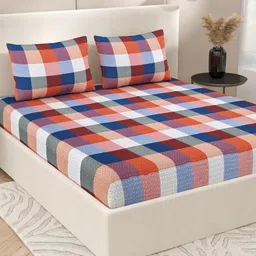 Varde Red & Blue Geometric Cotton 210 TC King Bedsheet with 2 Pillow Covers-picture-27