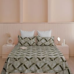 HOMEMONDE Green & Black Geometric Cotton 210 TC Queen Bedsheet With 2 Pillow Covers-picture-23