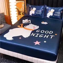 JC HOME Navy Blue & White Conversational 160 TC King Bedsheet With 2 Pillow Covers-picture-41