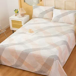 JC HOME Beige Striped 186 TC Cotton Queen Bedsheet & 2 Pillow Covers-picture-27