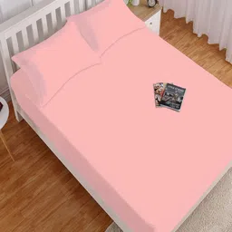 HOKIPO Pink 130 TC Cotton Fitted King Bedsheet with 2 Pillow Covers-picture-26