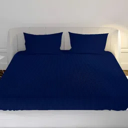 MAYFAIR HOMES LONDON Navy Blue Striped Cotton 210 TC Queen Bedsheet with 2 Pillow Covers-picture-16
