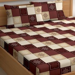 CHHAVI INDIA Brown & Beige Geometric 210 TC King Bedsheet with 2 Pillow Covers-picture-46