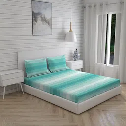 Boutique Living India Geo Tangle Green Striped 210 TC Pure Cotton Queen Bedsheet with 2 Pillow Covers-picture-28