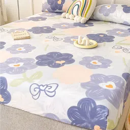 JC HOME Purple & White Floral Fitted 150 TC King Bedsheet With 2 Pillow Covers-picture-24